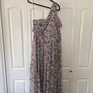 Donna Morgan Chloe Floral Drape Shoulder Gown